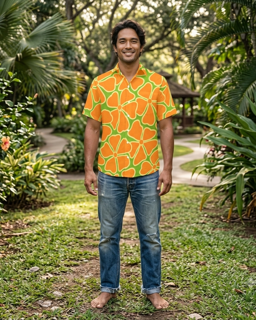 KAMAKA Shirt- Pua Doodles Mandarin Orange