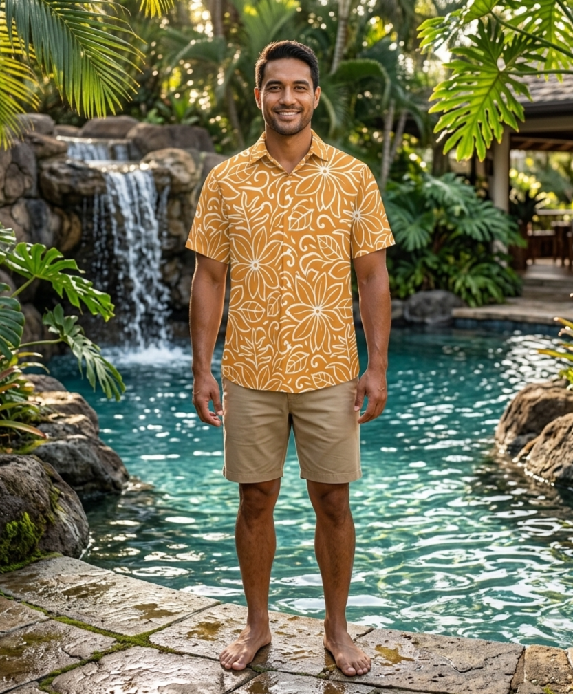 KAMAKA Shirt- Tiare Burnt Orange