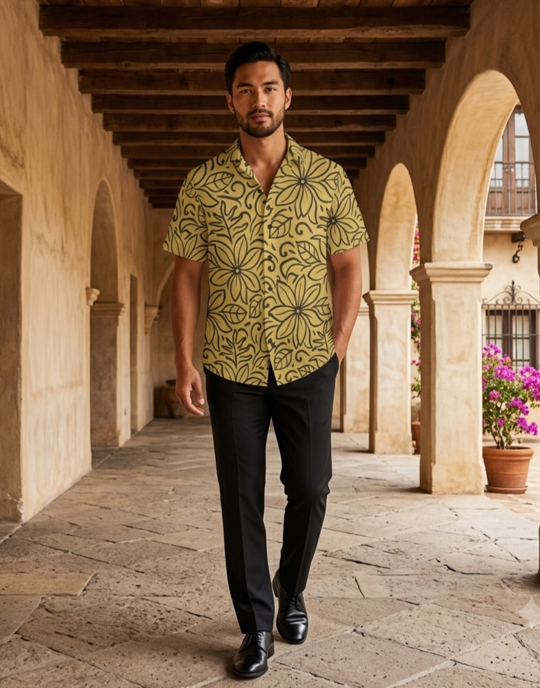 KAMAKA Shirt- Tiare Black on Gold