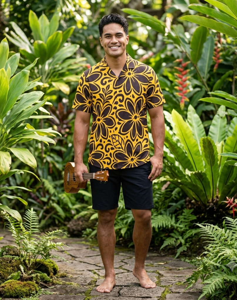 KAMAKA Shirt- Tiare Bold on Gold
