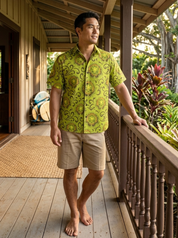 KAMAKA Shirt- Liliko'i Pua Olive Green