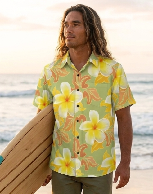 KAMAKA Shirt - Pua Melia on Wasabi Green