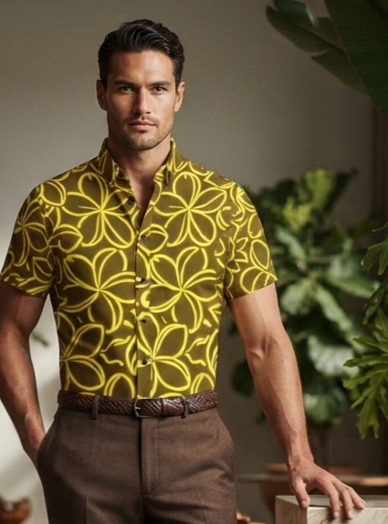 KIMO SHIRT- Pua Melia on Chocolate