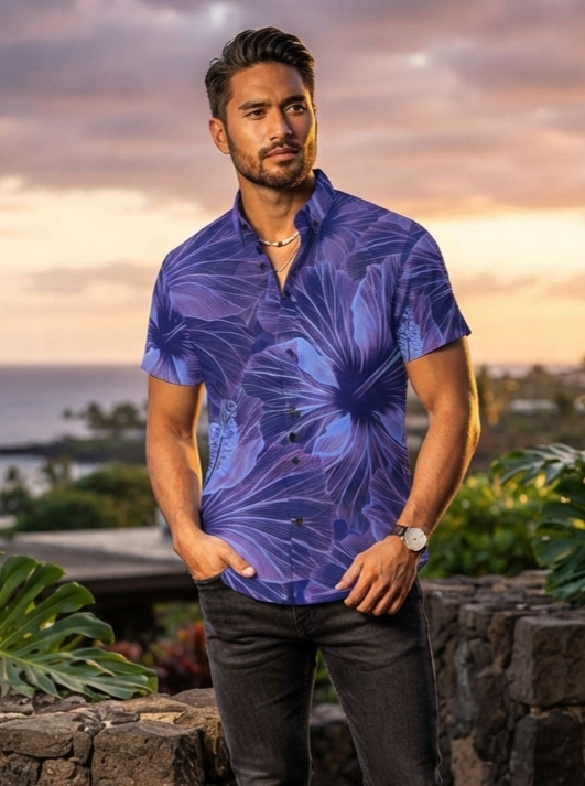KIMO SHIRT- Hibiscus Spread Violet