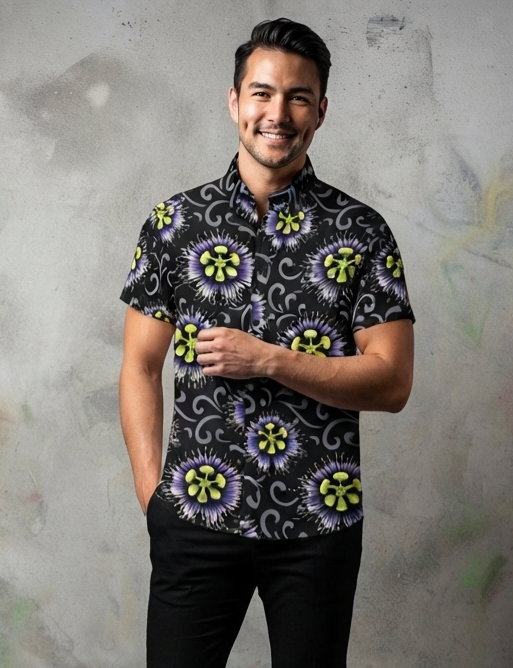 KIMO SHIRT- Liliko'i Pua on Black