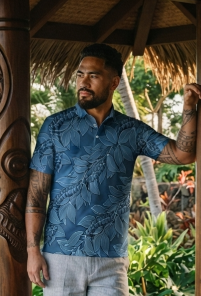IKAIKA SHIRT- Maile & Mokihana Slate Blue