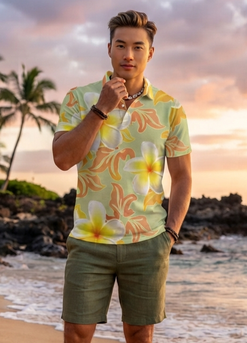 IKAIKA SHIRT- Pua Melia on Wasabi Green