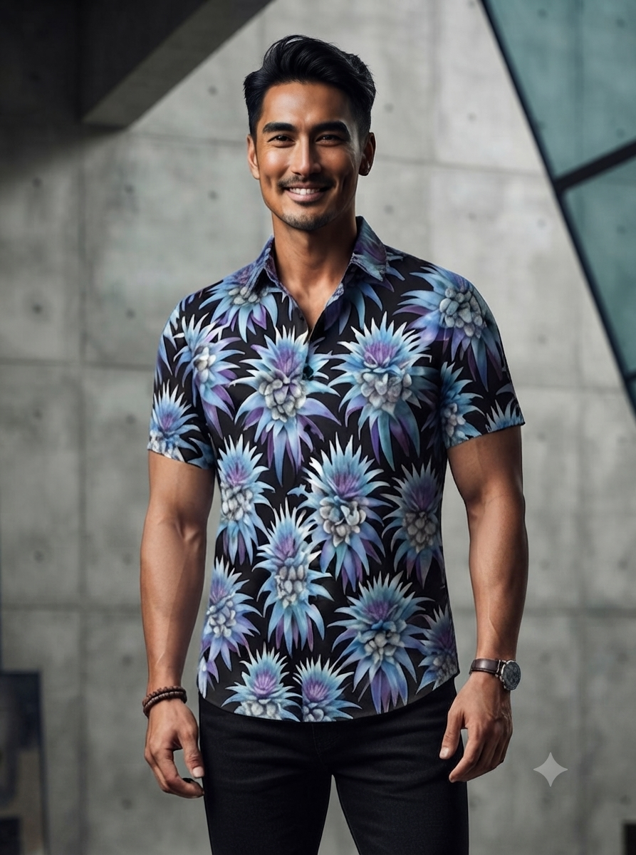 KAMAKA SHIRT- Deco Pineapple Blue
