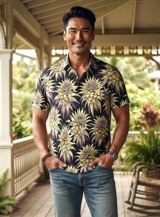 KAMAKA SHIRT- Deco Pineapple Gold