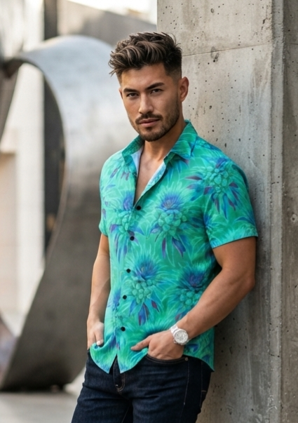 KAMAKA SHIRT- Deco Pineapple Aqua