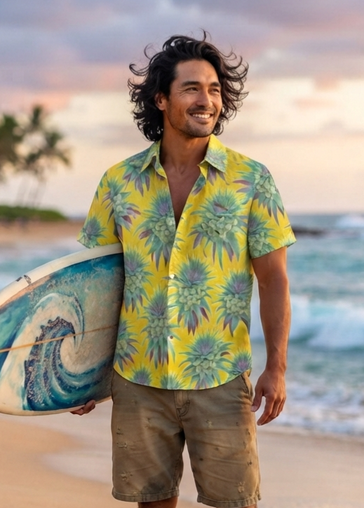KAMAKA SHIRT- Deco Pineapple Sunny Yellow