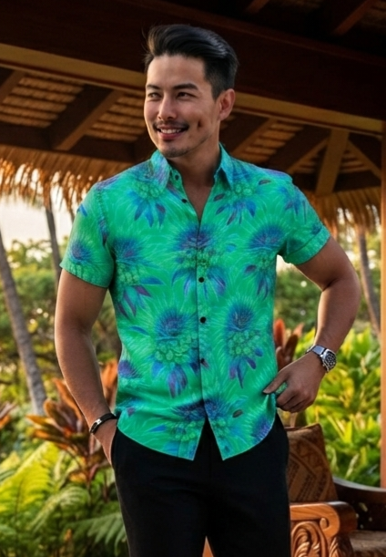 KIMO SHIRT- Deco Pineapple Aqua