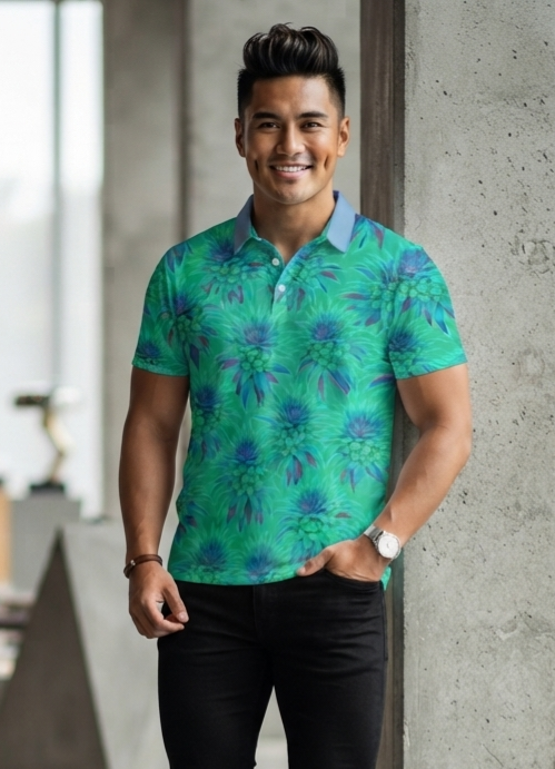 IKAIKA SHIRT- Deco Pineapple Aqua