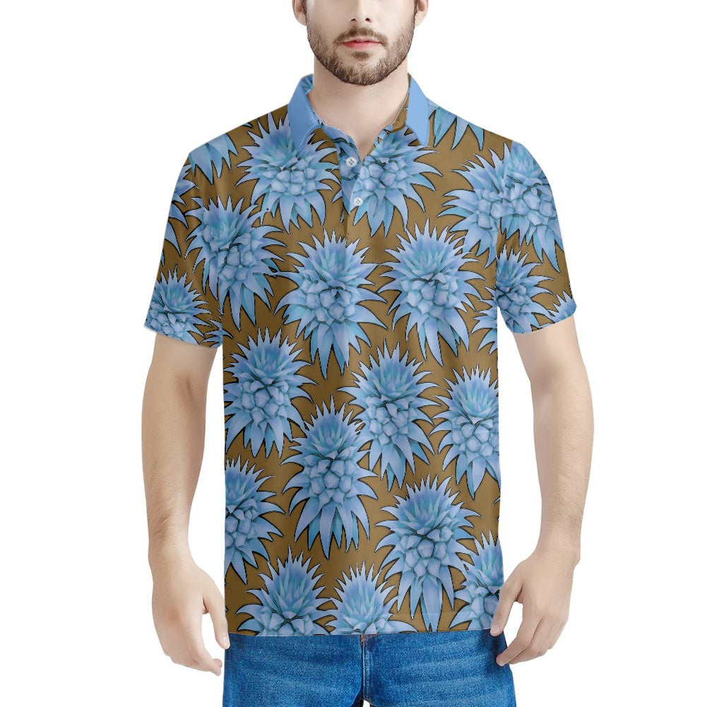 IKAIKA SHIRT- Deco Pineapple Blue on Mocha