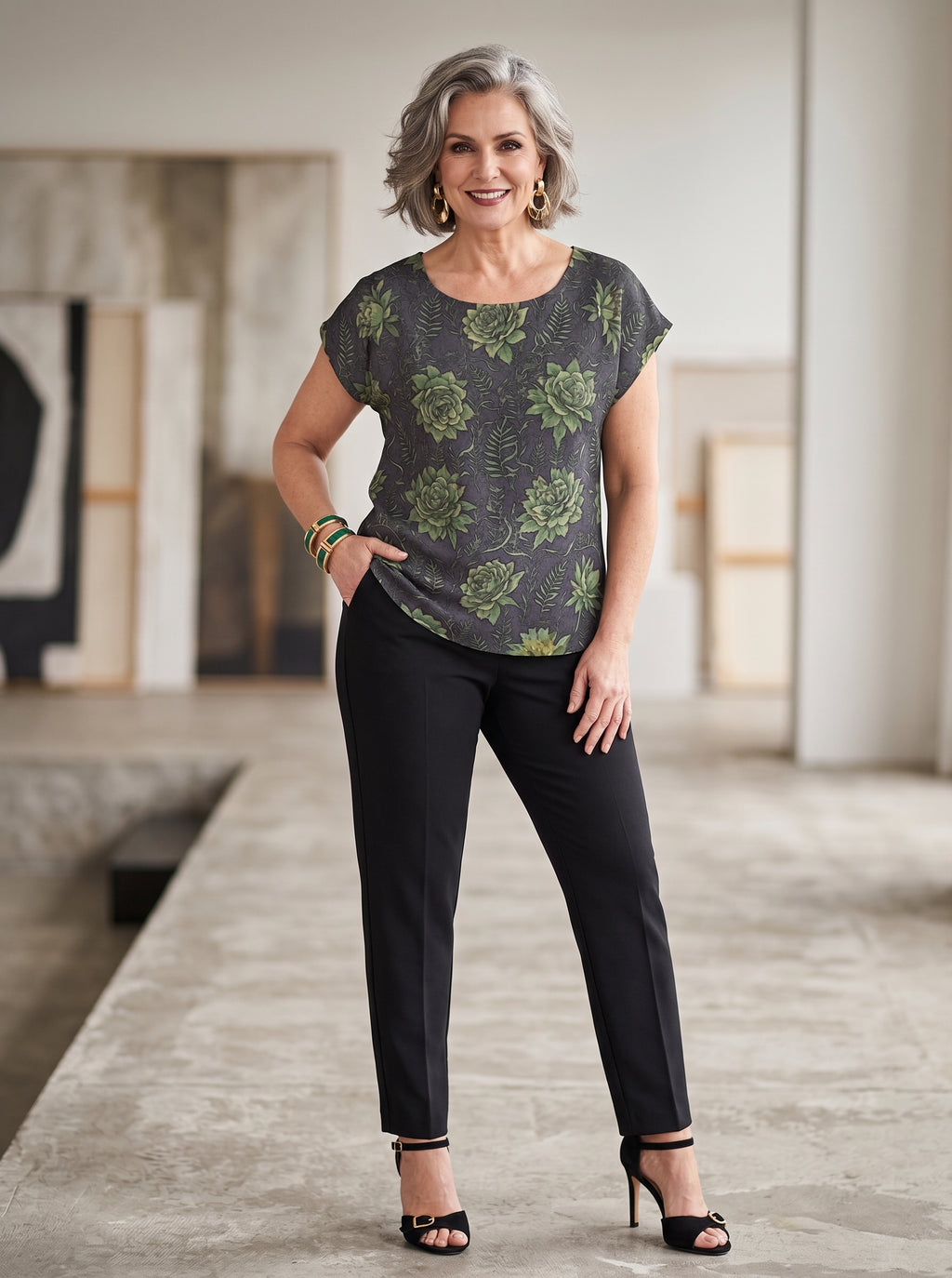 KEONE BLOUSE- Green Rose Kealoha