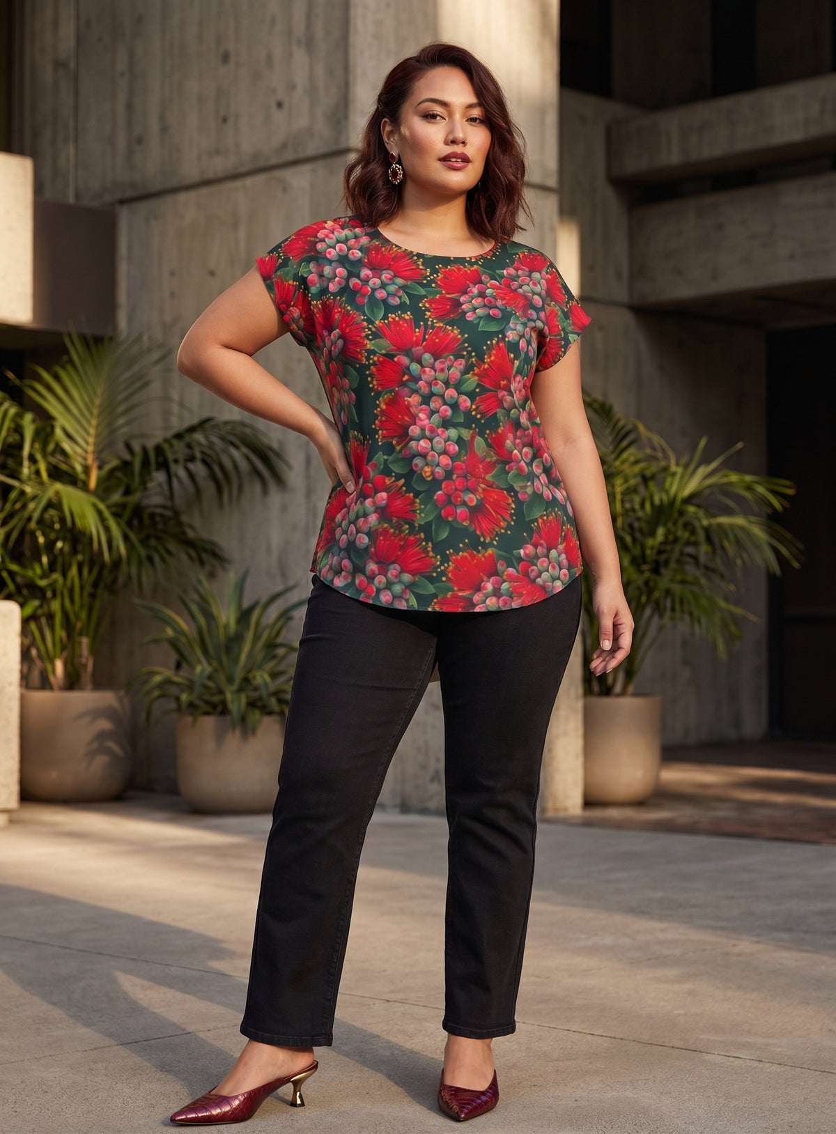 KEONE BLOUSE- Red Lehua