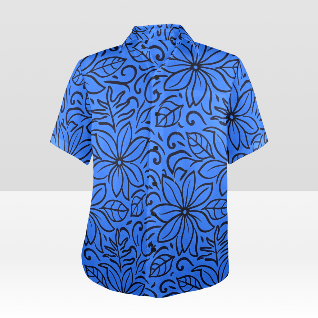 KAMAKA Shirt- Tiare Black on Blue